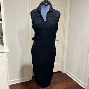 Anthropologie Black Sheath Midi Dress with Polo Collar